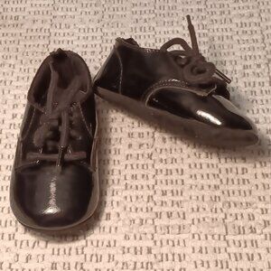 Gymboree baby infant black patent leather lace up dress event crib shoes sz 4